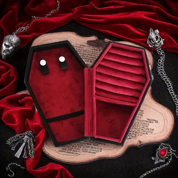 Boutique Other - {NEW} Black and Red Decorative Coffin Shaped Jewelry Box